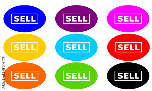 Colorful Sell Buttons Set, E-commerce Vector Icons, Shopping, Online Marketing, Website CTA, Bright Stickers