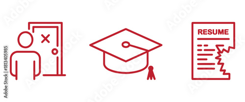 Set of career change icons including job loss graduation and resume issues simple line vector design element for web and mobile apps