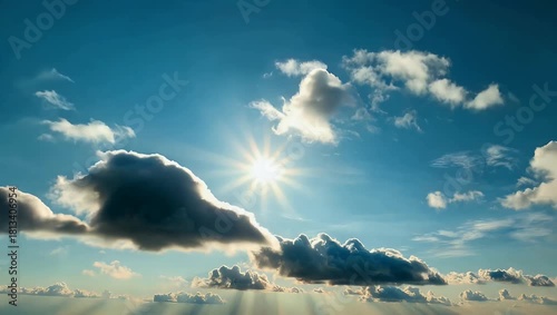 Stunning 4K Ultra HD time lapse video showcasing a beautiful crisp blue sky background with white clouds and the occasional appearance of the sun providing a dramatic cloud time lapse of the winter