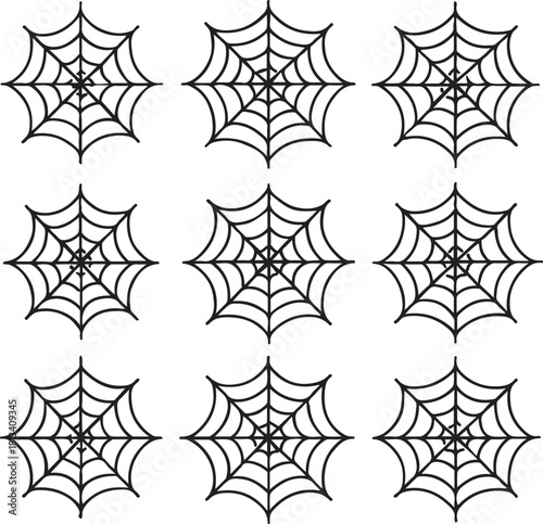 Nine Simple Black Spiderweb Icons Design Elements
