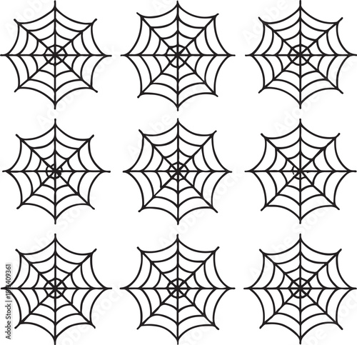 Nine Simple Black Spiderweb Icons Design Elements
