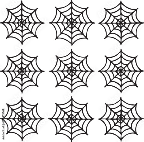 Nine Simple Black Spiderweb Icons Design Elements
