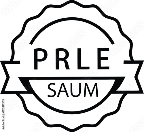 Black and White Emblem with "PRLE SAUM" Text and Scalloped Border