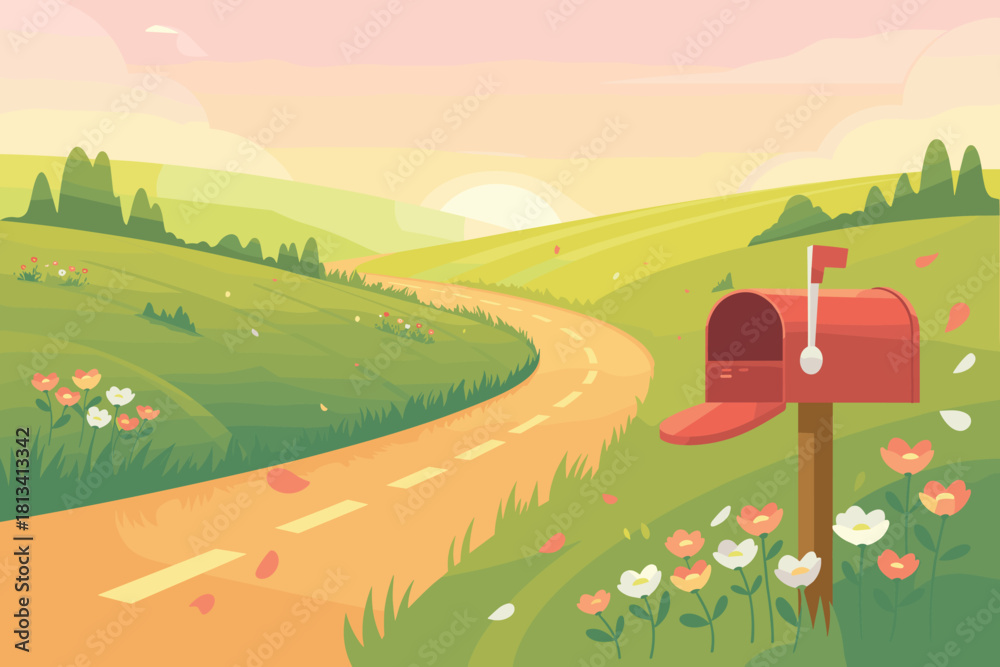 Fototapeta premium Mailbox in a Sunny Countryside Field