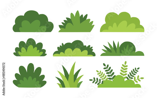 Vibrant green bushes and foliage set to design your perfect outdoor scenes, landscaping details, and nature-inspired projects with modern appeal