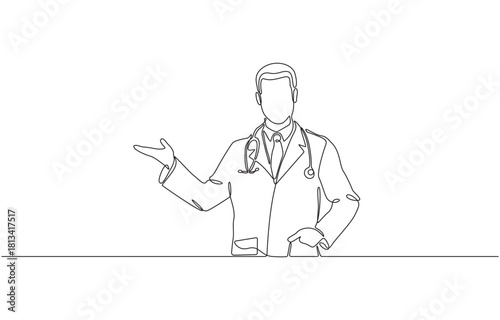 Continuous line drawing of man doctor with stethoscope and medical uniform, One line sketch editable stroke of health care concept, isolated on transparent background, Vector illustration.