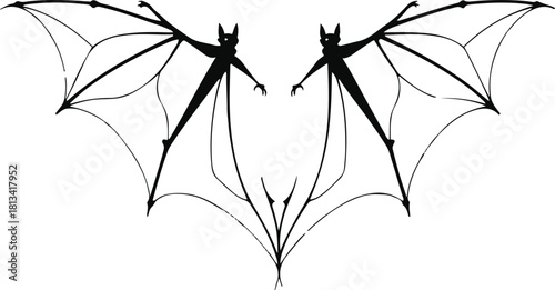 Two mirrored bats forming a heart shape — minimalist concept of unity and duality
