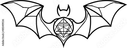Single stroke bat symbol with hidden geometric moon inside its wings — sacred geometry theme 1