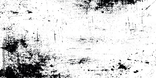 Abstract black ink splatter texture on white background grunge paint splash overlay distressed brush stroke pattern using as a tails and wall design.