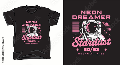 Neon dreamer astronaut galaxy graphic vector art t-shirt design print