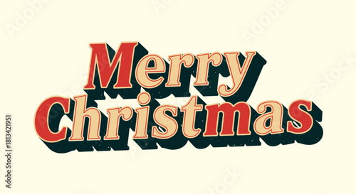 Retro style Merry Christmas text with a vintage feel and a cream background.