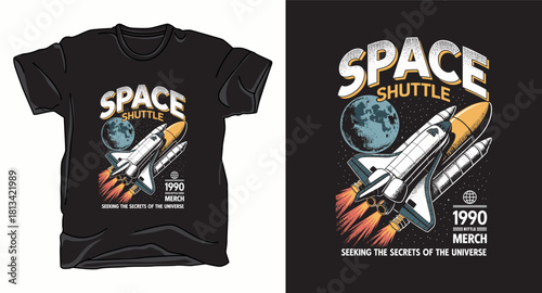 Space shuttle astronaut galaxy graphic vector art t-shirt design print