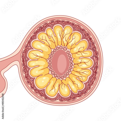 Cross-section of a Mammary Gland Alveolus Showing Secretory Cells and Lactiferous Duct