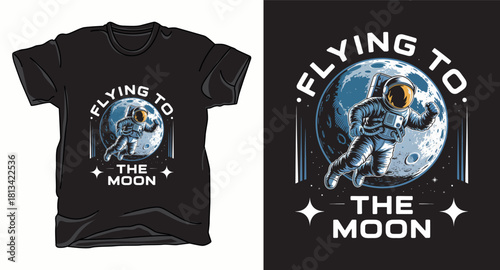 Flying to moon astronaut galaxy graphic vector art t-shirt design print