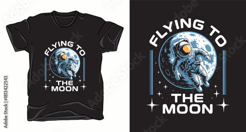 Flying to moon astronaut galaxy graphic vector art t-shirt design print