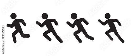 Running person icon set. black silhouettes of people in motion.
