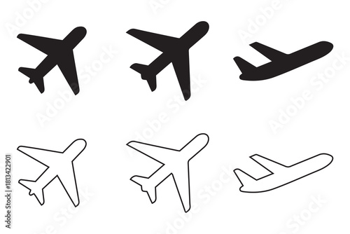 Set of various airplane icons. showing different aircraft views.