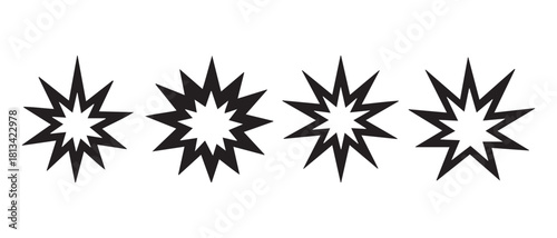 black burst shapes, star icon, explosion symbol collection.