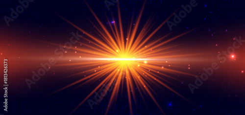 Abstract orange beam diagonal on dark background. Hi speed light concept.