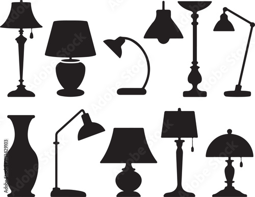 Set of Table and Floor Lamp Silhouette Designs Ideal for Interior Decoration Home Furnishing and Architectural Visualization
