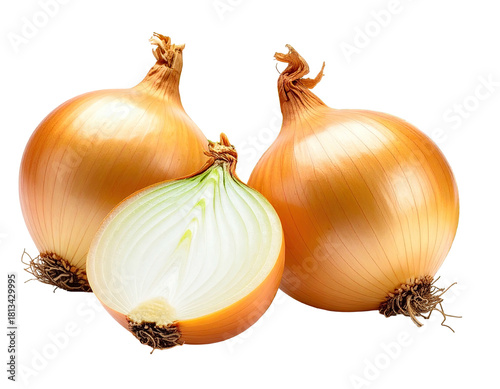 Wallpaper Mural Three onions, one halved. Light brown. Still life Torontodigital.ca