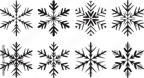 Snowflakes Silhouette Collection on Transparent Background as Illustration of Winter Season in Black Color Scheme
