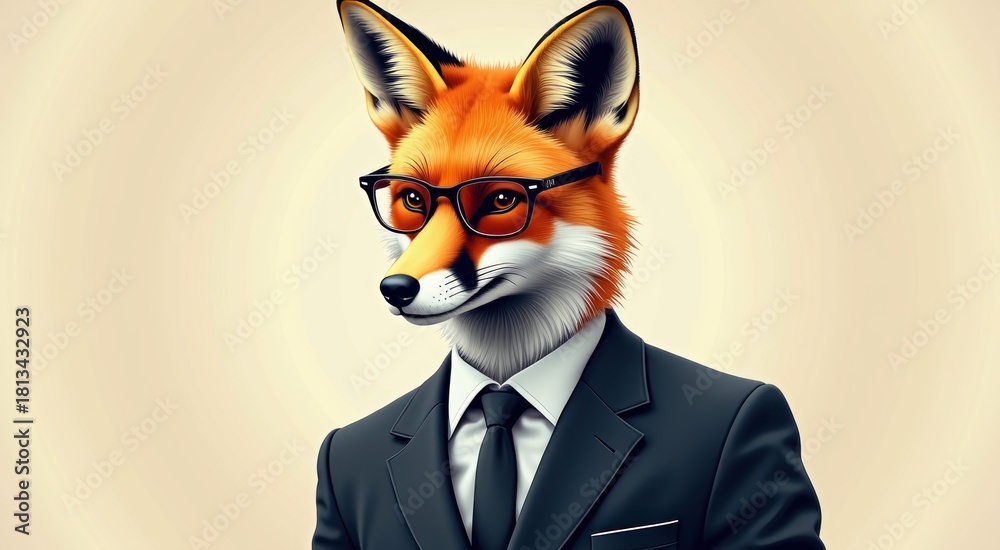 Obraz premium Fox wearing glasses and a suit with a tie animal background