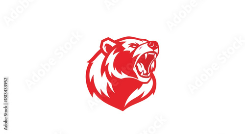Stylized red bear head roaring graphic element isolated on white