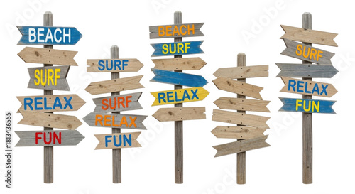 Beach and surf directional signs transparent background cutout png