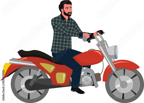 Indian Handsome Man with bike illustration animation ready