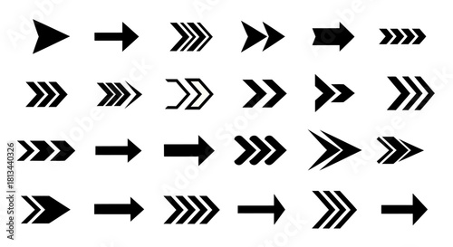 Collection of Directional Arrow Symbols Black Silhouette