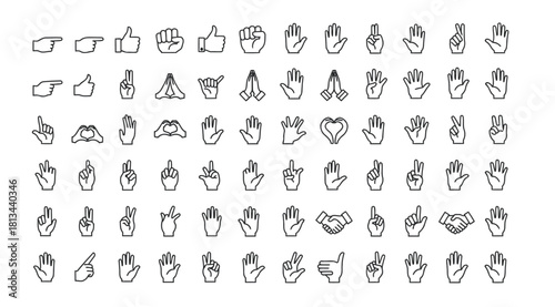 vector black hand set vector line art