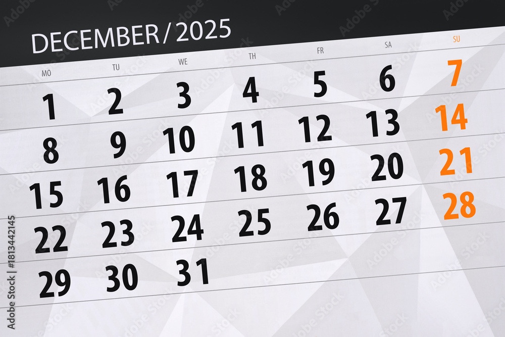 Obraz premium Calendar 2025, deadline, day, month, page, organizer, date, December