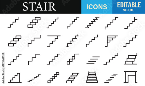 Simple line stair icons representing climbing, descending, and structural step layouts