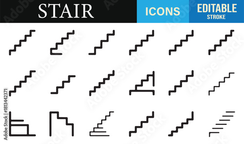 Simple line stair icons representing climbing, descending, and structural step layouts