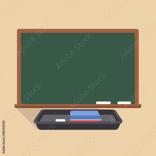 Green blackboard with chalk tray, eraser, and chalk sticks, perfect for natal lessons and educational activities