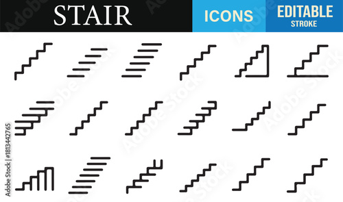 Clean thin-line stair illustrations perfect for architectural plans and building graphics