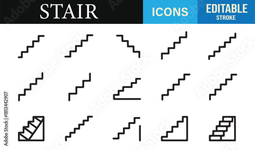 Outline stair symbols showcasing various step patterns and elevation formats