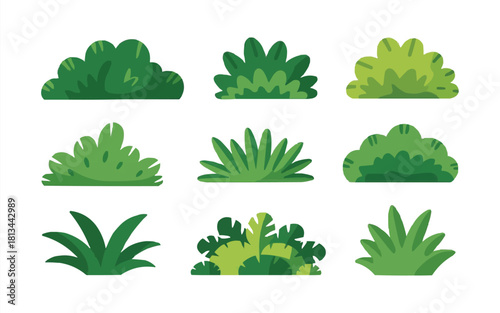 Lush green bushes perfect for garden design, cartoon landscapes, or whimsical botanical illustrations to add a touch of nature to any project.