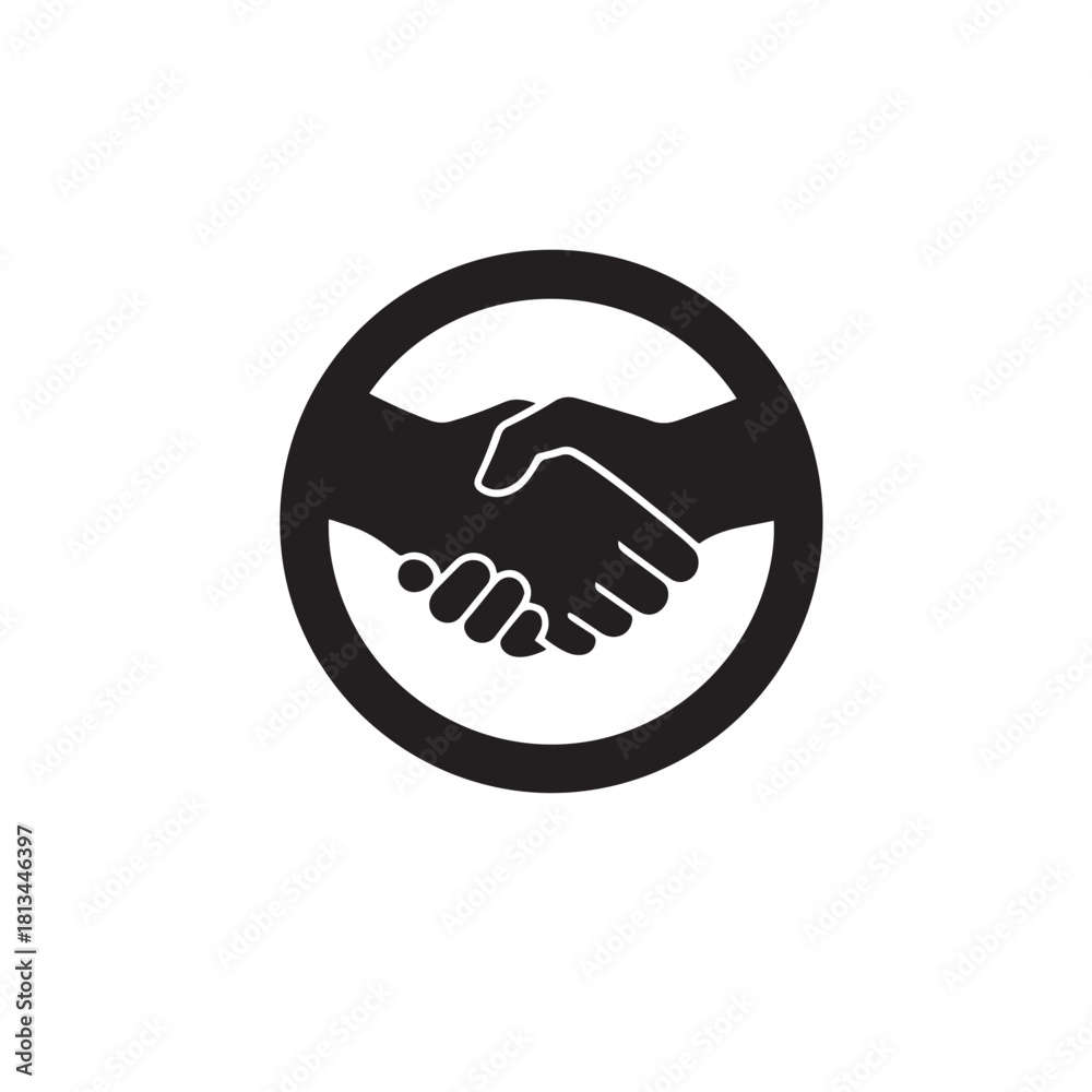 Obraz premium Silhouette of a handshake inside a circle badge