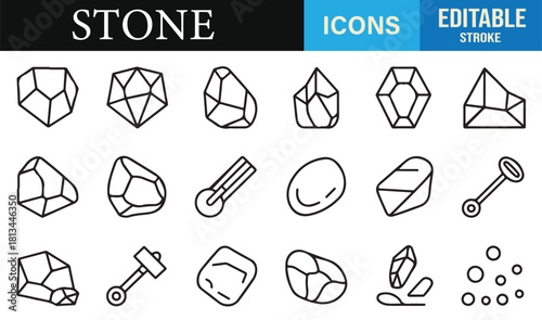 Editable stroke stone and gem collection including mining tool and natural mineral shapes