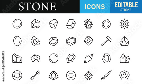 Vector pack of geometric crystal illustrations and gemstone outline icons