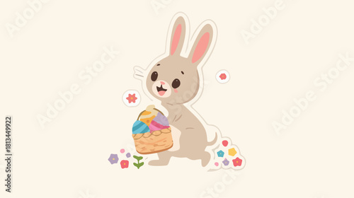 Spring Bunny's Easter Treasure: A cheerful bunny, holding a basket of colorful Easter eggs, brings joy and the spirit of spring.