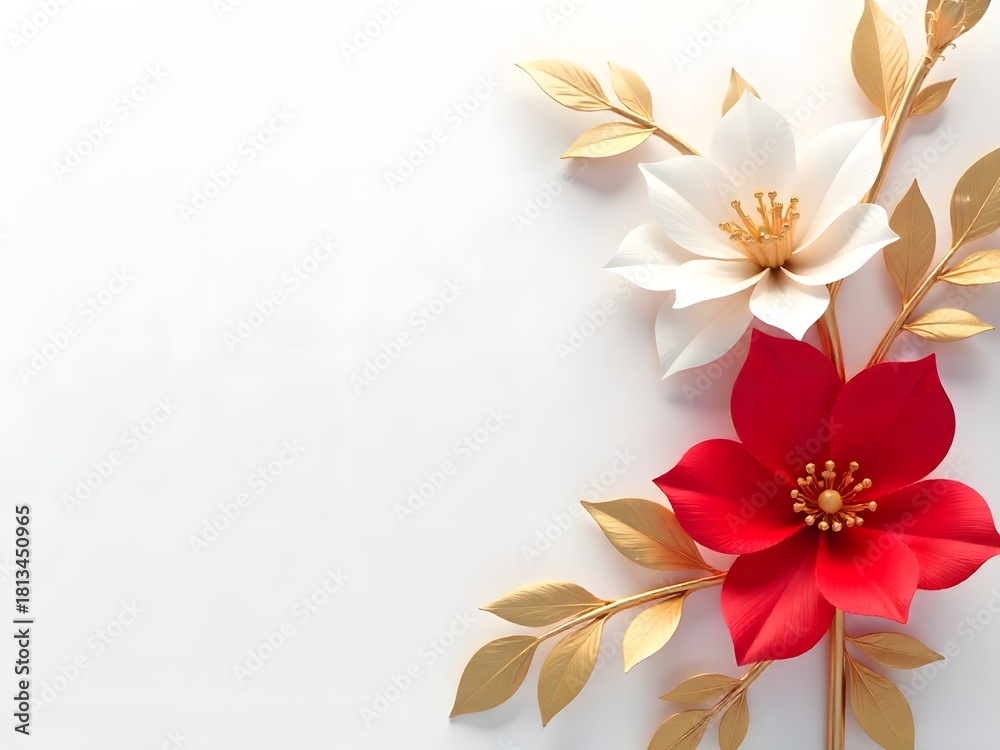 Obraz premium Beautiful decorative flowers arranged with luxurious golden details high resolution image