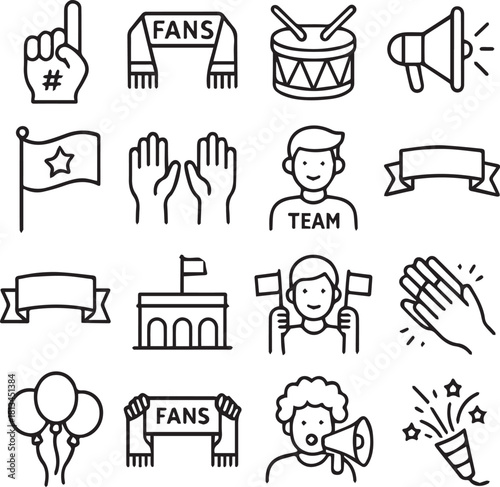 Soccer Fans, Celebration, and Supporters Line Icons