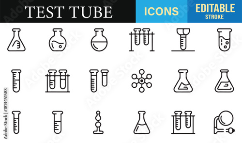 Minimalist vector collection of test tubes, beakers, and flasks for medical or research use