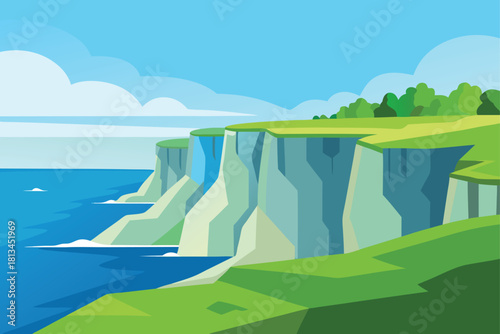 Scenic coastal landscape with cliffs and blue ocean Vector