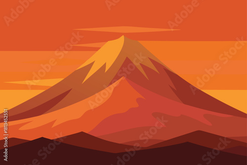 Stylized mountain landscape at vivid sunset colors Vector