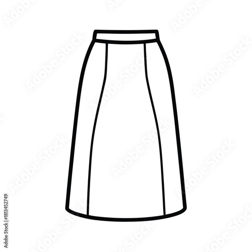 Simple Line Art Illustration of a Classic A-Line Skirt on a White Background