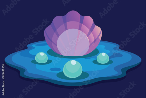 Fantasy open clamshell with lustrous pearls and liquid Vector